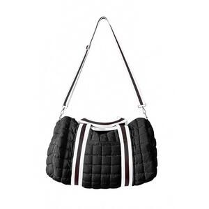 NEW KATYDID women's striped quilted duffel weekender bag in black